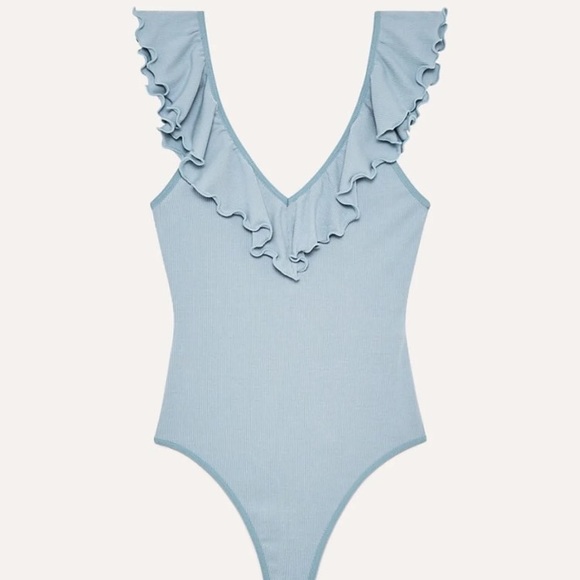 Danette bodysuit aritzia Wilfred small ruffle blue - Picture 3 of 4